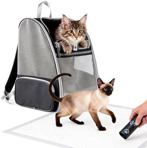 Cat Carrier Soft Sided Pet Carrier Backpack Airline Approved cat Bag for Cats & Dogs - Collapsible, 270° Breathable Design with 1 Pet Poop Bag+ 5 Leak-Proof Pee Pads, Ideal for Small/Medium Pets