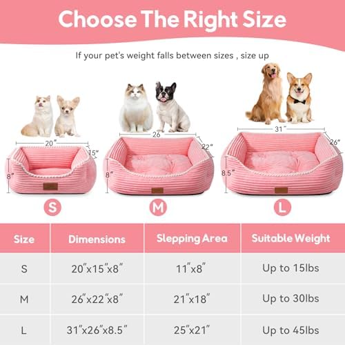Zerbuger 25in Pink Rectangle Cat Dog Bed Machine Washable Sleeping Sofa