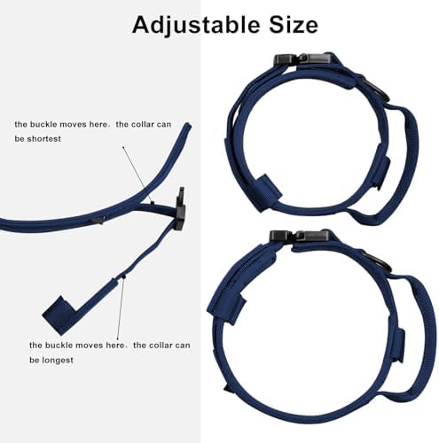 DAGANXI Tactical Dog Collar, Adjustable Military Training Nylon Dog Collar with Control Handle and Heavy Metal Buckle for Medium and Large Dogs, with Patches and Airtags Case (Midnight Blue, XL)