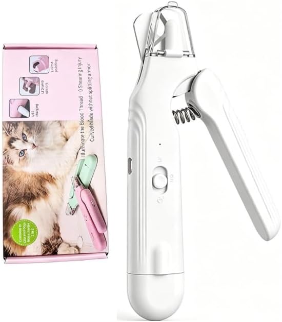 2‑in‑1 Dog & Cat Nail Clipper Grinder with 2 LED Lights, Safe Painless Pet Nail Trimmer Avoid Cutting Bloodline, Quiet Type‑C Rechargeable for Medium Small Dogs Cats Small Animals