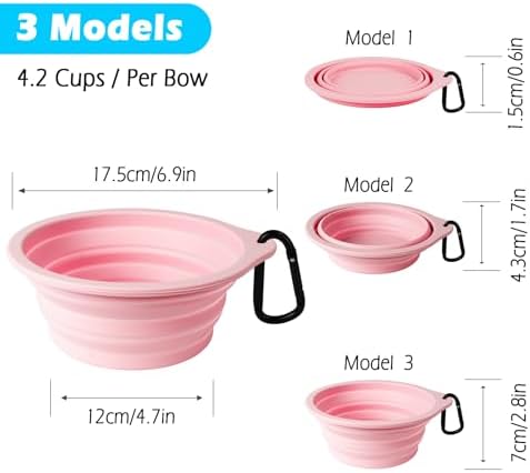 PetBonus 2-Pack Large Silicone Collapsible Dog Bowls, 34oz/1000ml BPA Free Portable Foldable Travel Bowl for Pet Cat, Food Water Feeding Dish for Camping with 2 Carabiners (Grey, Chalk Pink)