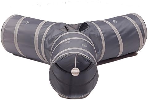 Cat Tunnel - Collapsible 3 Way Play Toy - Tube Fun for Rabbits, Kittens, and Dogs - Grey