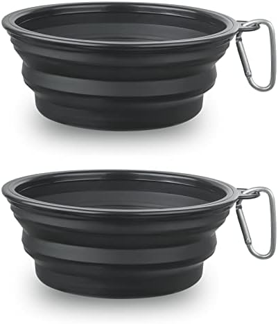 Large Dog Bowl Pet Collapsible Bowls, 2 Pack Collapsible Dog Water Bowls for Cats Dogs, Portable Pet Feeding Watering Dish for Walking Parking Traveling with 2 Carabiners (Large, Black+Black)