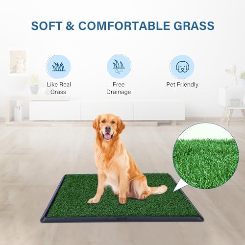 FluffyDream Dog Grass Pad with Tray, 20"x25" Artificial Grass for Dogs Potty Strong Absorbency Dog Grass Pad with Tray, Litter Box Training Pad
