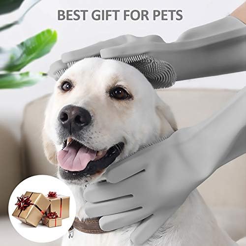Pet-Grooming-Gloves for Bathing & Hair-Removal, Dog and Cat Brush Bath-Scrubber Glove, Pets Silicone Scrubbing Gloves for Shedding (Gray)