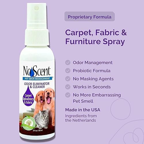 No Scent Carpet Upholstery & Fabric Furniture Spray Spot Cleaner for Wet Dog Smell, Cat Spray, Pet Odor, Urine, Poop & Secretions (2 Fl Oz / 59 mL)