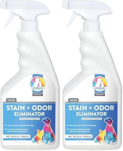 Unique Advanced Dog Odor + Stain Remover - 24 oz. Ready-to-Use Liquid Spray - Bio-Enzymatic Formula Quickly Eliminates Dog Stains and Removes Pet Odors (Pack of 2)