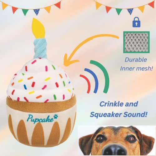 Nestpark Dog Birthday Toy - Pup Cake Puppy Cupcake Plush Squeak and Crinkle Gift (Pack of 2)