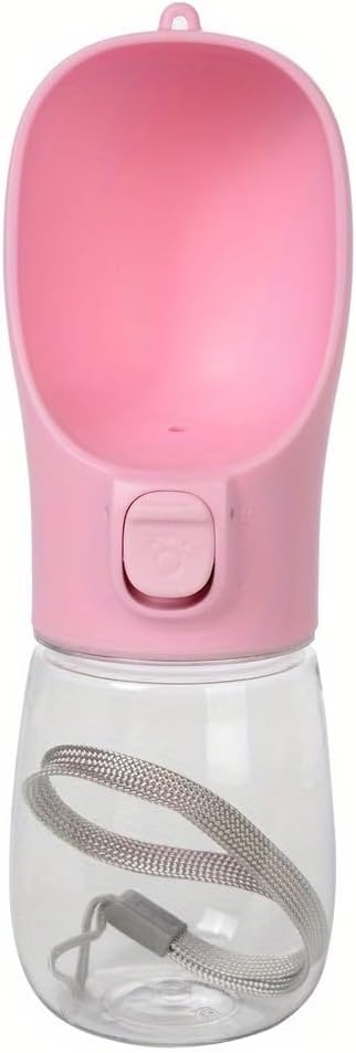Leak-Proof Portable Dog Water Bottle with Built-in Bowl | Travel Pet Water Dispenser for Hiking, Walking & Outdoor Use | One-Hand Operation (Pink)