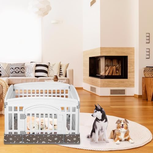 Marsui Dog Playpen Bottom Pad, Grey, Dog Paw Bone Print