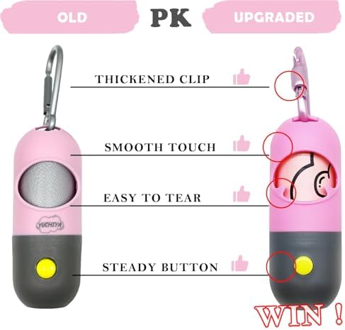Dog Waste Bags Holder with LED Flashlight Doggie Poop Bags Dispenser with 13 Rolls Leak-Proof Pet Trash Bags Rechargable USB Cable(Pink)
