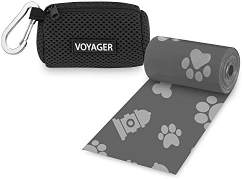 Best Pet Supplies Dog Poop Bag Holder Leash Attachment with Reusable Dispenser for Travel, Walking, Park, and Outdoor Use, Durable with Clip-On - Black, Mesh Dispenser w/15 Bags