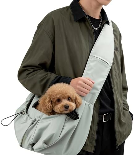 Dog Carrier Sling, Puppy Carrying Backpack Pet Purse with Storage Pockets, Multiple Safety Features Dogs and Cats Harness, Adjustable Shoulder Strap, Suitable for Under 17 lbs (Gray)