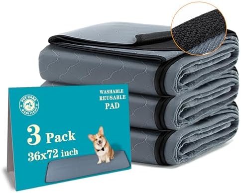 Bunlitent Washable Pee Pads for Dogs 36"x72", 3 Pack, Super Absorbent, Grey