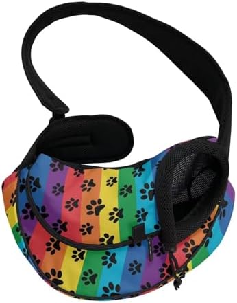 COEQINE Dog Carrying Sling Bag Rainbow Paw Print Puppy Carrier Bag Strap