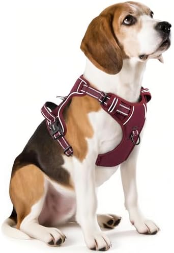 HEELE Dog Harness for Medium Dogs No Pull Dog Vest Harness with Soft Padded Handle Reflective for Outdoor Training, Burgundy Red, M
