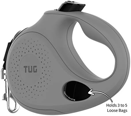 TUG Oval 360° Tangle-Free Retractable Dog Leash with Integrated Waste Bag Dispenser (Medium, Grey)
