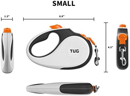 TUG 360° Tangle-Free Retractable Dog Leash with Waste Bag Dispenser (Small, White/Orange)