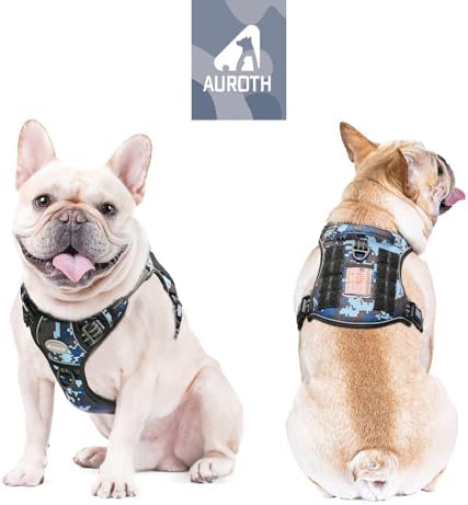 Auroth Tactical Dog Training Harness No Pulling Front Clip Leash Adhesion Reflective K9 Pet Working Vest Easy Control for Small Medium Large Dogs Blue Camo S