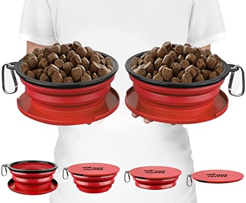 Tuff Pupper SuperBigSlurp Collapsible Dog Bowls | Two Pack Red Bowls | 40oz Extra Large Capacity | Portable, Food Safe, Odorless | Non-Toxic Silicone
