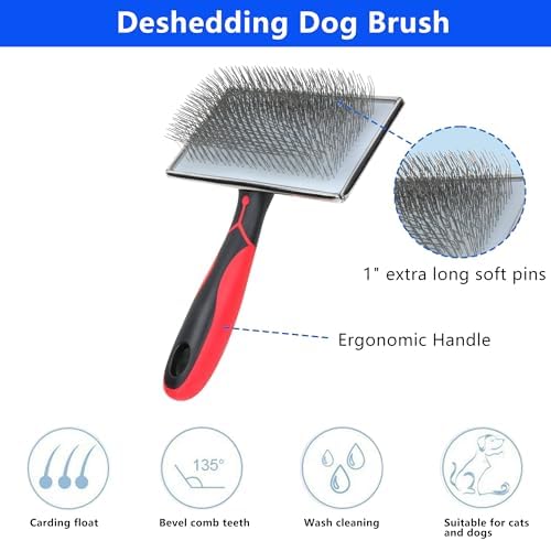 Slicker Brush for Dogs, Deshedding Dog Brush - Removes Loose Fur and Tangles, 1"" Extra Long Pins Go Deep Into The Undercoat, Professional Grade Dog Brush for Shedding, Large, Red