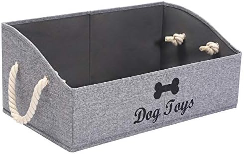 Geyecete Large Dog Toys Storage Bins-Foldable Fabric Trapezoid Organizer Boxes with weave Rope Handle,Collapsible Basket for Shelves(Snow Grey-DOG)