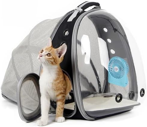 Cat Bubble Backpack with Fan, Fit up to 12 lbs, Space Capsule Astronaut Clear Window Pet Travel Carrier Backpack for Cat and Small Puppy