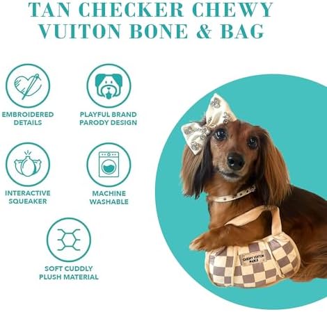 Haute Diggity Dog Chewy Vuiton Bone & Handbag Designer Parody Plush Dog Toy