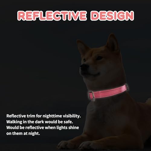 Roses&Poetry Pink Small Dog Collar and Leash Set, Reflective Puppy Leash and Collar Sets, Adjustable Durable Collars with Leashes for Puppies Dogs Girl (Pink Gradient-S)