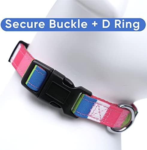Pawtitas Pet Soft Adjustable Solid Color Nylon Puppy/Dog Collar Matching Personalized Customizable Dog Collar Embroidered Customize w Pet Name & Phone Number Small Pink/Teal/Green
