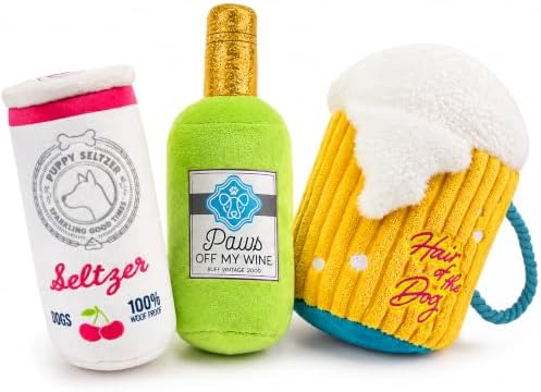 PrimePets 3 Pack Plush Squeaky Dog Toys, Drink-Themed Dog Toy Set