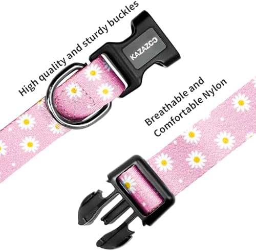 Kazazoo Dog Collar Cute and Soft Nylon Puppy Collar Girl Dogs, Adjustable Dog Collars for Medium Dogs, Pink Daisy-M