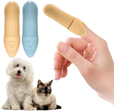 Jack & Milo 2-Pack Soft Silicone Pet Toothbrush – Gentle Finger Toothbrush for Small Dogs, Puppies & Cats – Safe Oral Care for Baby Pets – Promotes Healthy Teeth & Gums – Orange & Blue