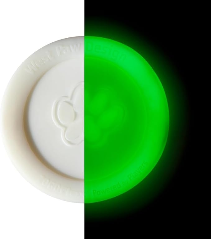WEST PAW Zogoflex Zisc Dog Flying Disc, High Flying Aerodynamic Disc for Dogs Puppy – Lightweight, Floatable Disc for Fetch, Tug of War, Catch, Play – Doubles as Food/Water Bowl, Small 6.5", Glow