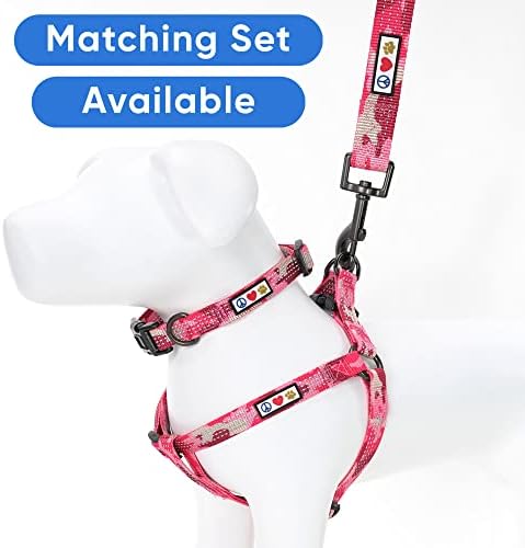 Pawtitas Reflective Dog Collar for Large Dogs – Adjustable Nylon Collar with Quick-Release Buckle | Fits Neck 16–26 in | Night Safety Training Collar | L | Camouflage Pink