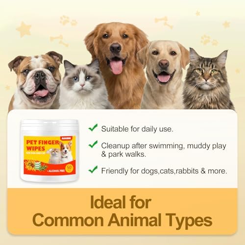 Dog Ear Finger Wipes for Dogs & Cats, Green Tea Scent, 50 Count