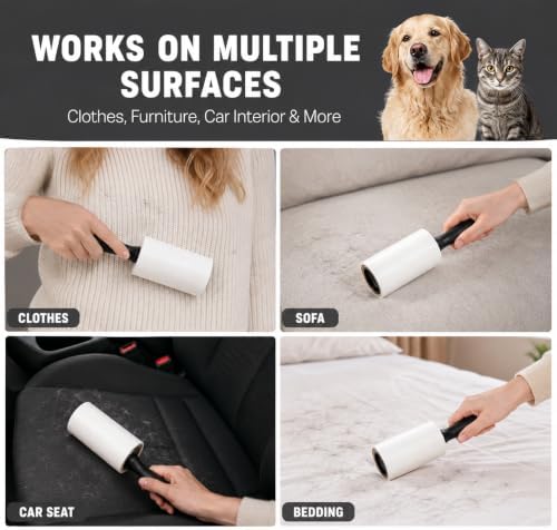 KEPLIN Lint Roller - Including 4 x Sticky Roller Replacement Heads, Quick and Easy to Use Lint Rollers, Pet Hair Remover, Removes Dust and Fluff from Garments, Furniture and Car Seats