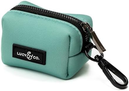 Lucy & Co. Spring Green Dog Poop Bag Holder and Dispenser, Clips to Leash, Water-Repellent Neoprene, Includes Refill Roll
