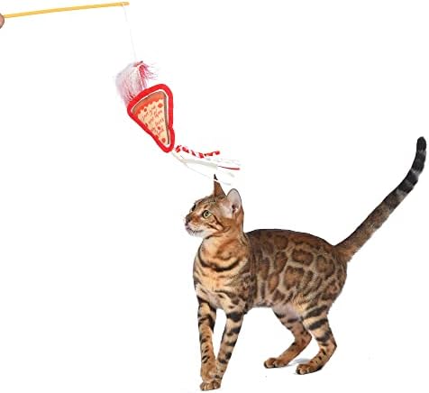 Friends The TV Show Cat Toy Joey Loves Pizza Catnip Wand, Catnip Inside | Friends for Pets | Interactive Toy for Cats, Dancing Teaser with Ribbons | Cat Exercise Toy with Feathers and Catnip