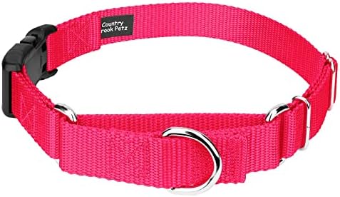 Martingale Dog Collar - Heavy Duty Nylon Adjustable Martingale Dog Collar with Plastic Buckle for Small Medium Large Breeds - 30+ Colors (1 Inch, Extra Large, Hot Pink)
