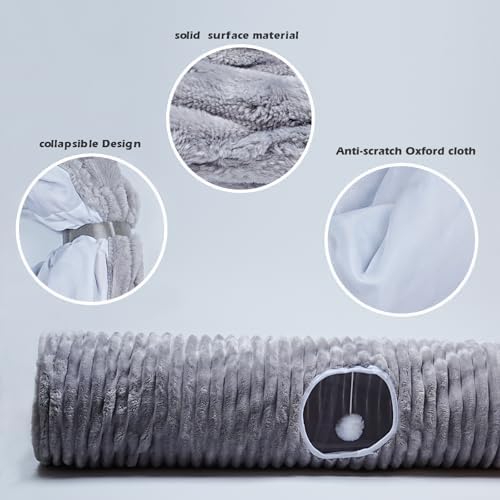FORMYCATIE Luxurious Cat Tunnel,43" Straight Cat Tunnel Bed with Balls,Cat Toys for Indoor Cats,Collapsible Peekaboo Cat Cave for Kitten Toys (Gray Stripe)