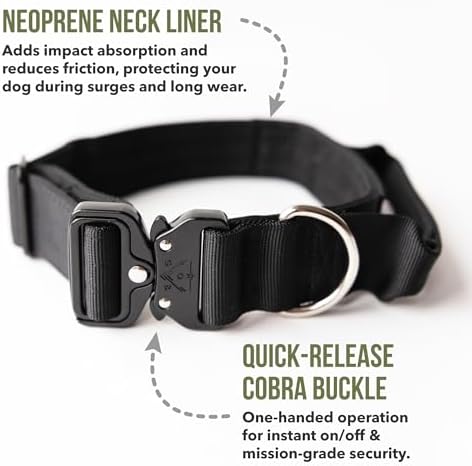 Operation Good Boy Tactical Dog Collar – Durable Military-Grade Nylon with Quick Release Buckle & Training Handle – Adjustable for Medium and Large Dogs (Black)