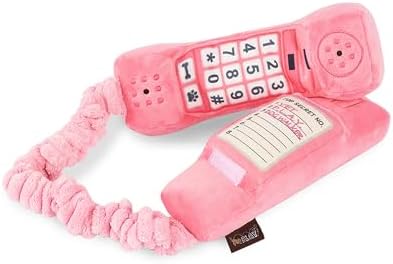 P.L.A.Y. Cute Plush Dog Toys - 1980s Classics Themed Durable Squeaker Chew Toy, Great for Puppies & Small, Medium, Large Dogs - Machine Washable, Recycled Materials (Paw Talk Pink Corded Telephone)