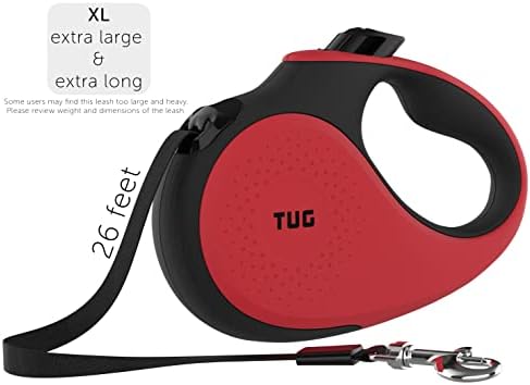 TUG XL Retractable Dog Leash, 26 ft (Extra Large, Red)