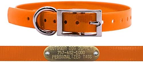 Waterproof D-Ring Dog Collar w Custom Name Tag 3/4x15, Orange