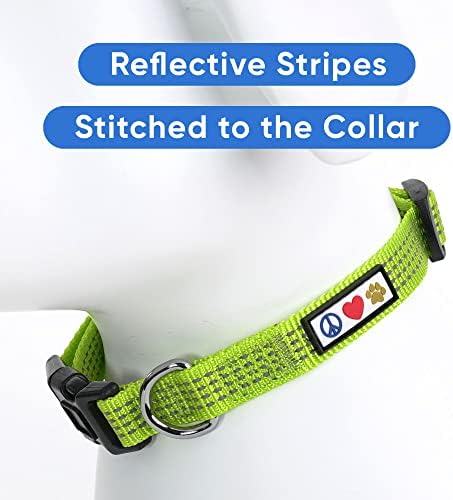 Pawtitas Reflective Dog Collar for X-Small Dogs – Adjustable Nylon Puppy Collar with Quick-Release Buckle | Fits Neck 8–13 in | Night Safety Training Collar | XS | Green
