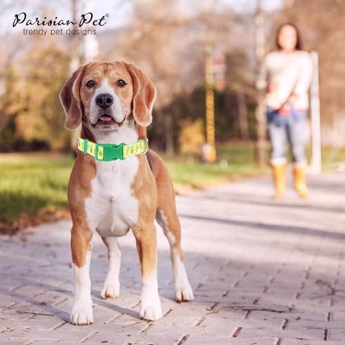 Parisian Pet Pineapple Dog Collar - Adjustable Girl Pet Collar with Secure Buckle and Metal D-Ring - Comfortable Designer Yellow Puppy Collars - Durable Nylon Dog Collars for Medium Dogs