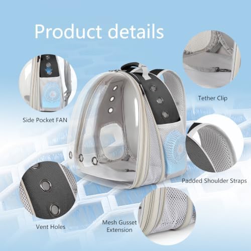 Cat Backpack Carrier with Fan, Space Capsule Astronaut Clear Bubble Front Extension to Carry Transport Cat Small Puppy Bunny, 20 Pounds Cat Bookbag (Black, Gen 1 + Fan)