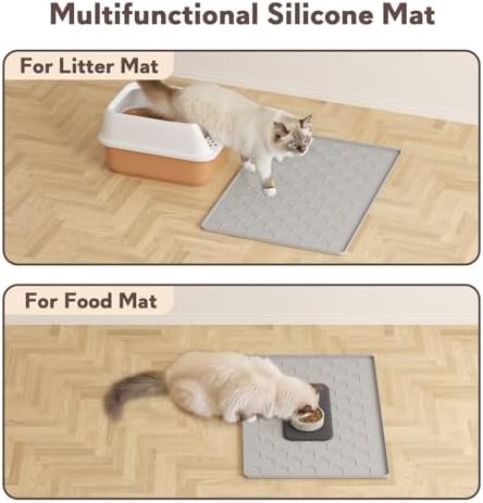 Garoopion Silicone Cat Litter Mat 24×16 inch, Easy to Clean, Gray