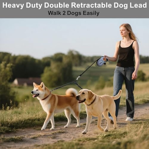 Retractable Dog Leash,16ft Retractable Lead with Bungee Leads for 2 Dogs,Double Leash with Dog Safety Harness Buckle, Extendable Lead 5m for Medium Large Dogs (Gray, 5m)